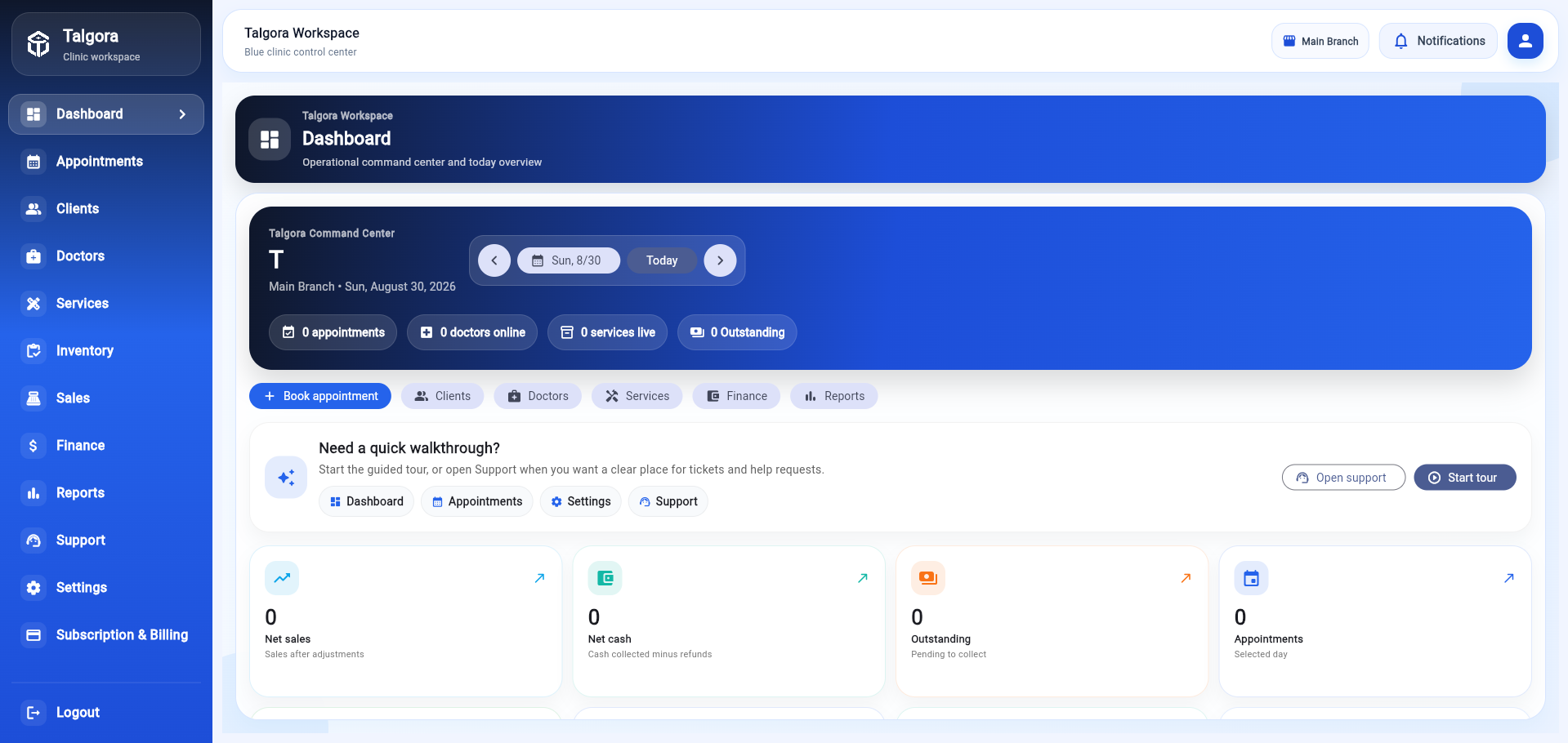 Talgora clinic dashboard workspace